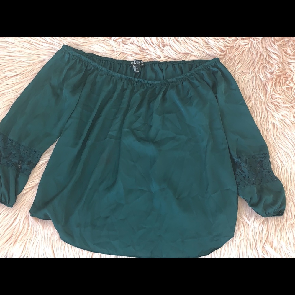 Forever 21 plus green silk off shoulder blouse